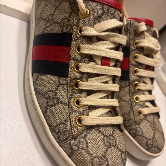 Gucci Shoes Gucci Cream And Red Sneakers Luxury Casual Poshmark